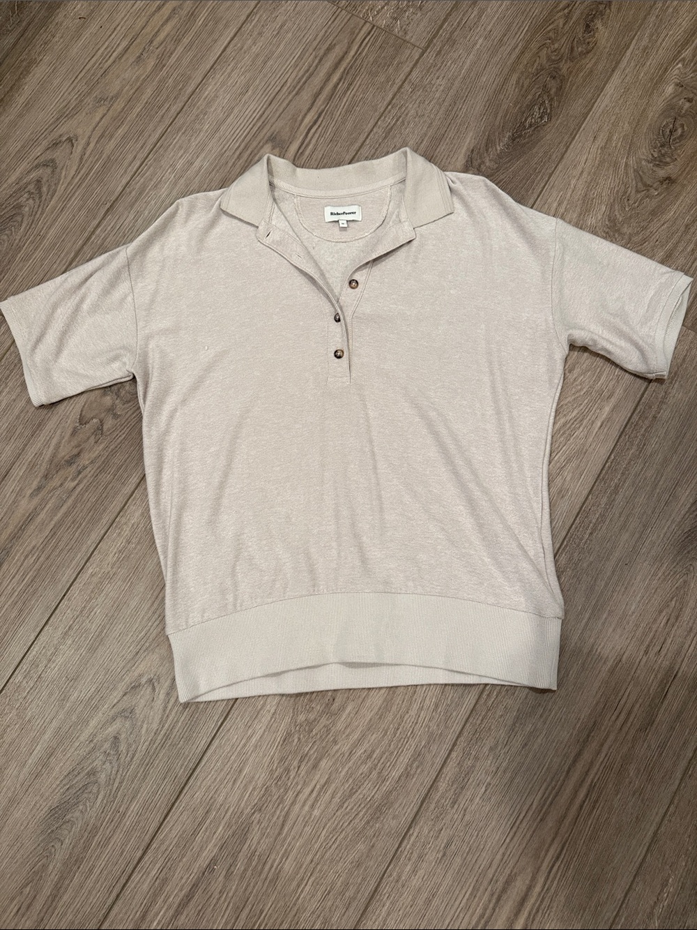 Richer Poorer Short Sleeve Polo Top in Light Beige